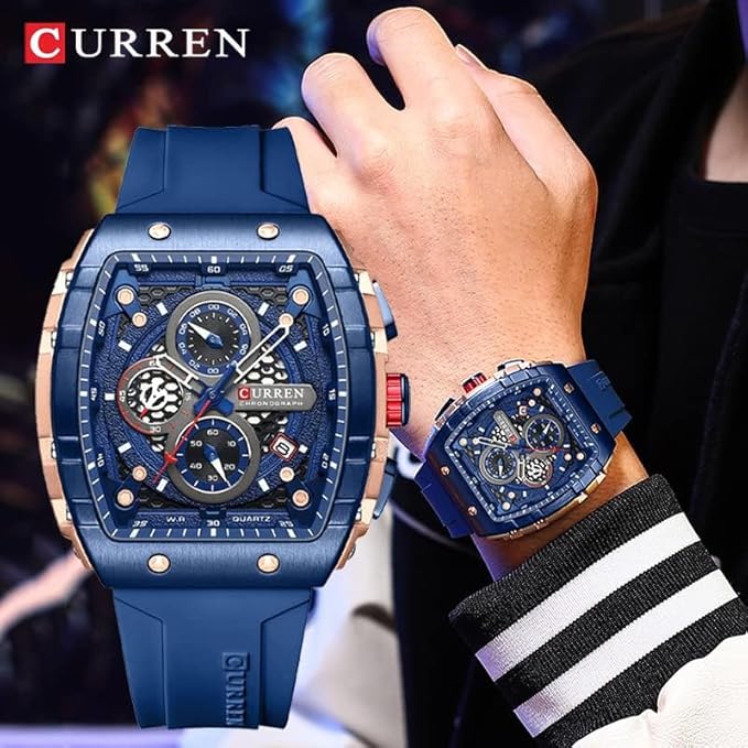 Men's waterproof chronograph watch with silicone strap