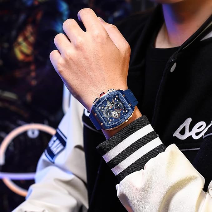 Men's waterproof chronograph watch with silicone strap