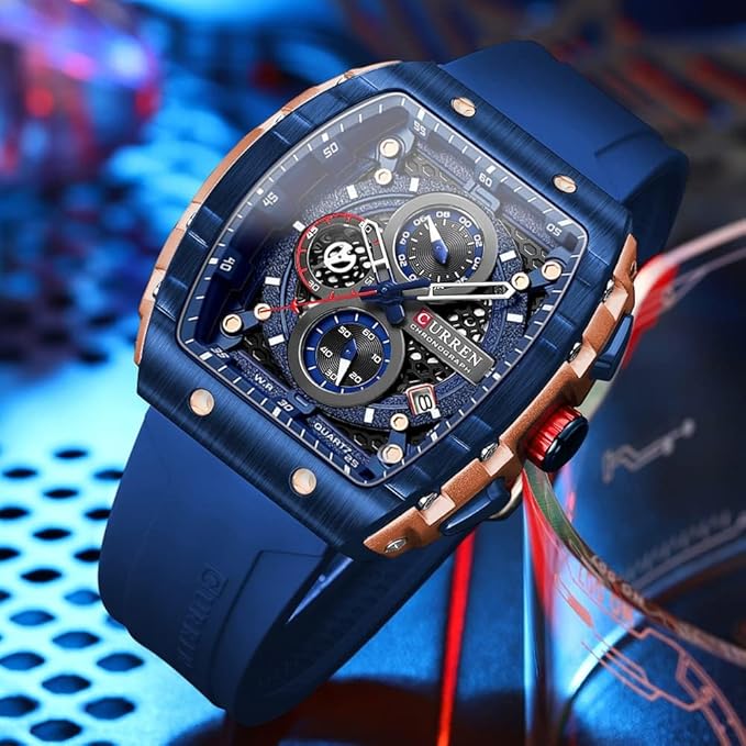 Men's waterproof chronograph watch with silicone strap
