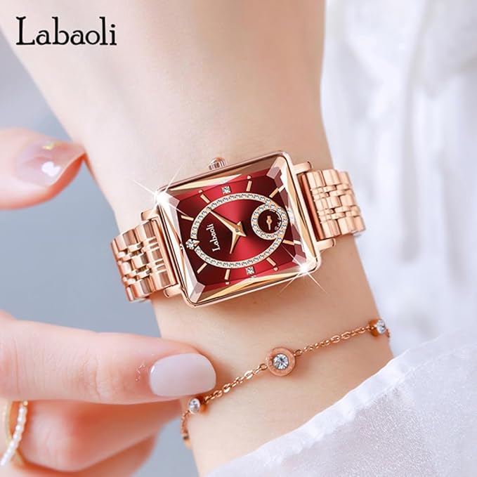 Luxury square Swiss watch studded with diamonds