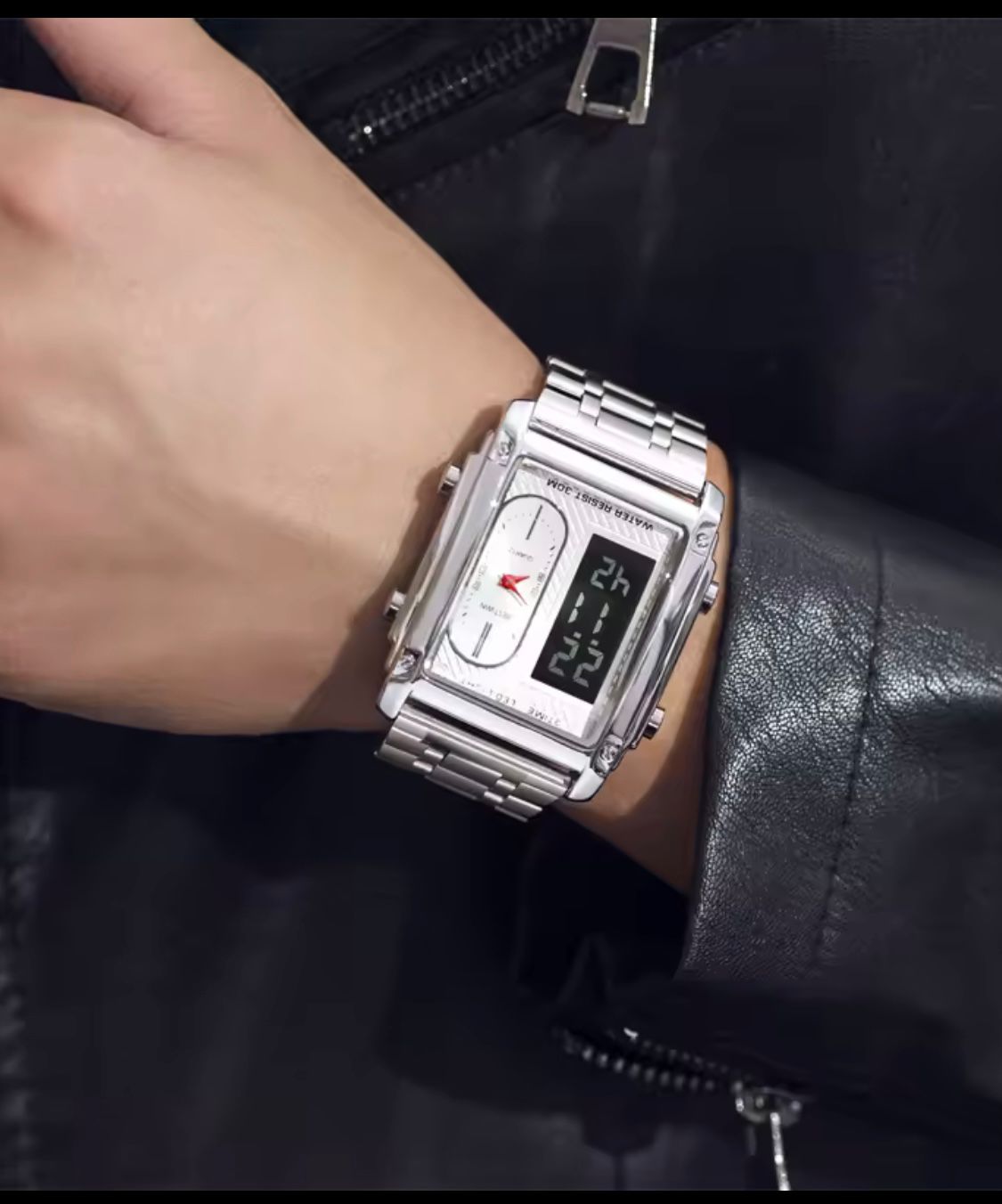 Clasico 1Men Stainless Steel Strap Wrist Watch 3 ATM Waterproof Alloy Digital Watch