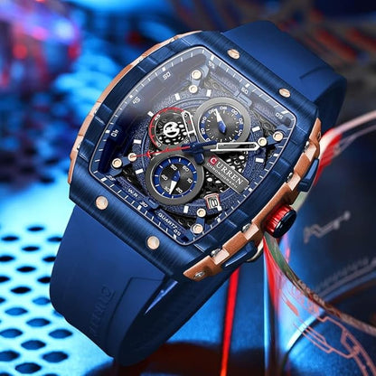 Men's waterproof chronograph watch with silicone strap