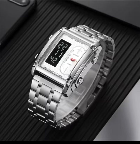 Clasico 1Men Stainless Steel Strap Wrist Watch 3 ATM Waterproof Alloy Digital  Watch