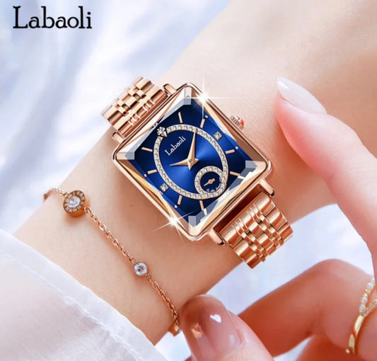 Luxury square Swiss watch studded with diamonds